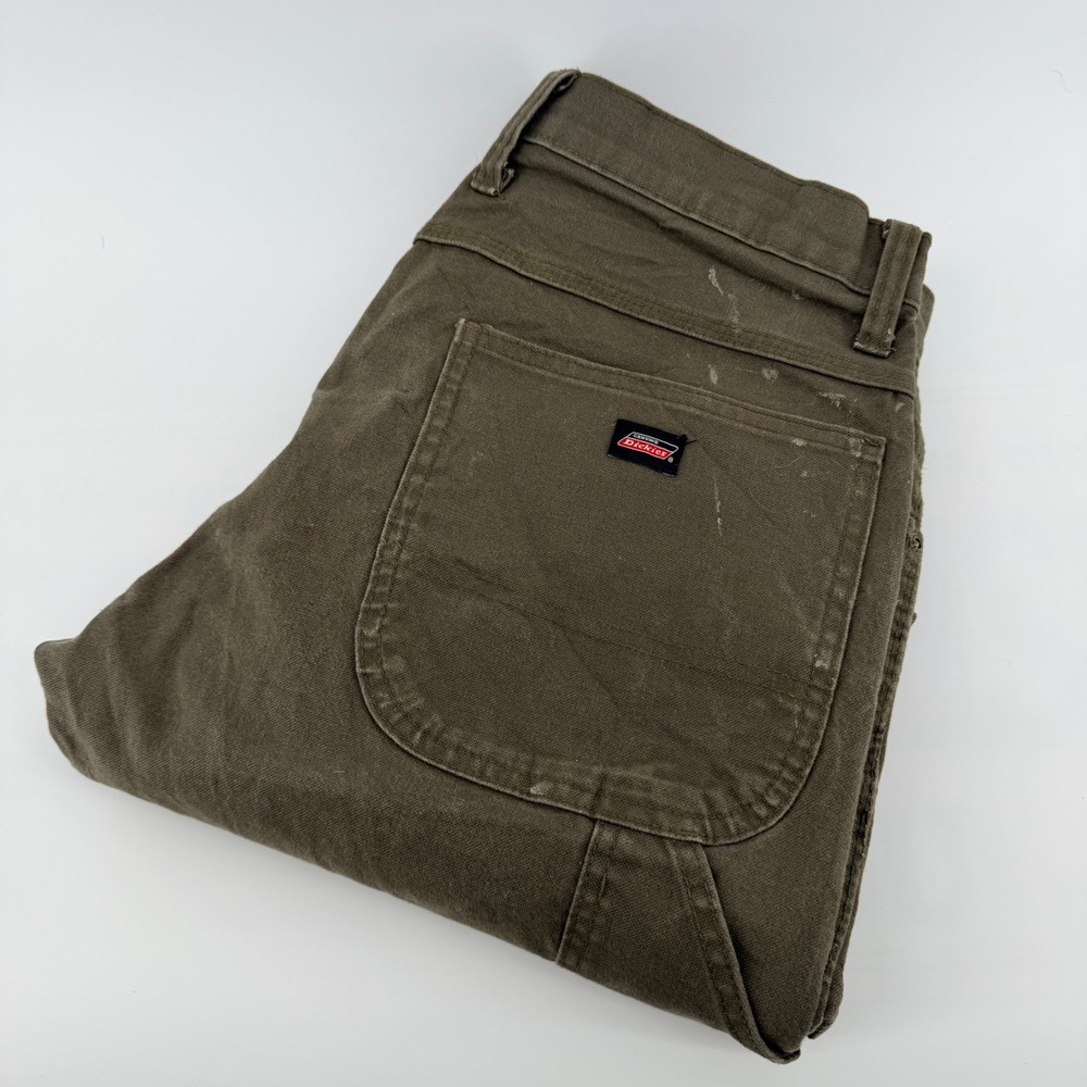 Dickies Carpenter Pants Distressed Paint Splatter Utility Workwear 33x32 Olive
